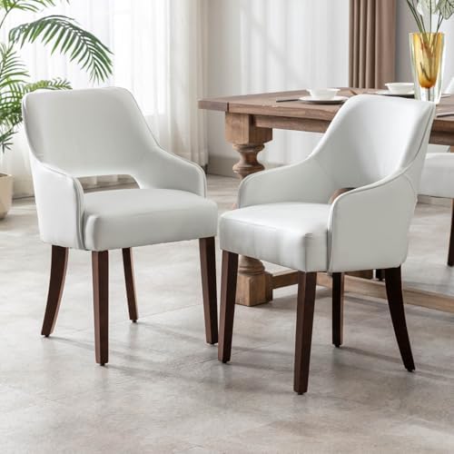Faux Leather Upholstered Dining Chairs Set of 4 with Arms