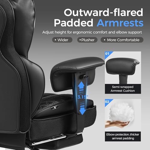 GTPLAYER Big and Tall Gaming Chair 400lbs Heavy Duty Office Chair with Footre...