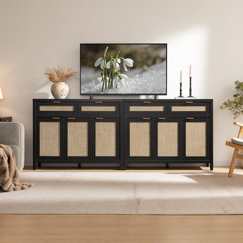 SICOTAS Rattan Sideboard Buffet Cabinet with Storage, Boho Credenza Accent