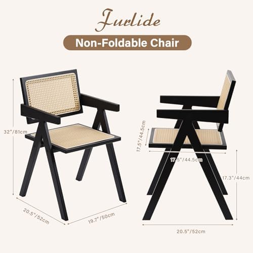 Furlide Rattan Dining Chairs Set of 2, Mid-Century Bamboo Armchairs