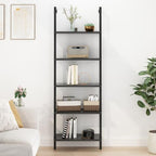 5-Tier Wall-Mounted Ladder Bookshelf Black Metal Frame | MDF Shelves, Industrial Style, 60x30x180 cm, Open Design, Living Room & Office