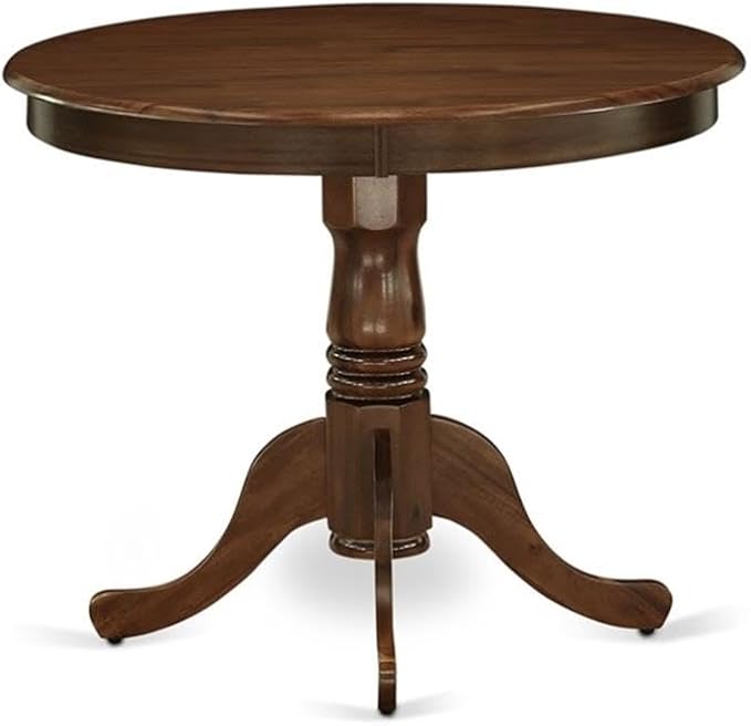 East West Furniture ANDA5-AWA-26 5 Piece Kitchen Table Set Includes a Round Dining Table with Pedestal and 4 Polyester Fabric Upholstered Parson Chairs, 36x36 Inch, Antique Walnut