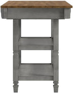 Inspire Q Two-Tone Antique Wood Kitchen Island Buffet with Oak Top in Gray Base