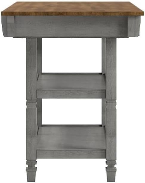 Inspire Q Two-Tone Antique Wood Kitchen Island Buffet with Oak Top in Gray Base