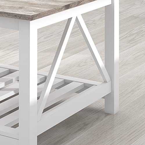 Farmhouse Coffee Table and End Table Set, Oak Grey Wooden Living Room Furnitu...