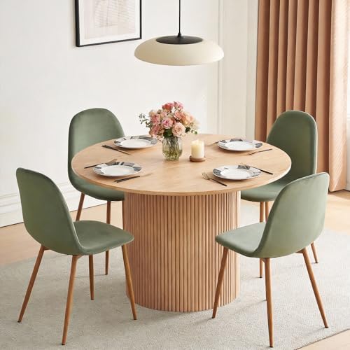 Dining Table Set for 4, Mid Century Modern 47 Inch Wooden Round Dining Table ...