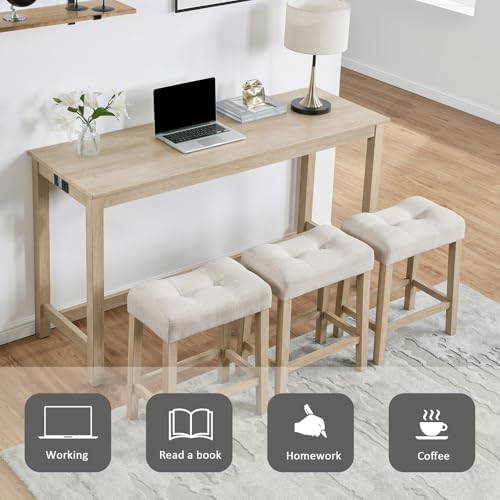 59'' Dining Bar Table and Chairs Set with Power Outlet, 4-Piece Indus...