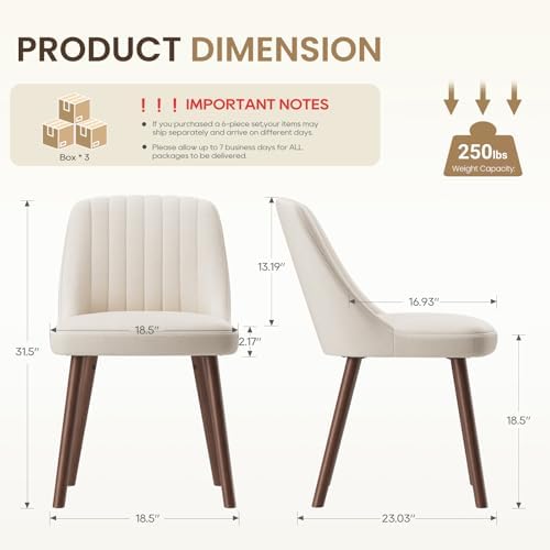 MALOL Dining Chairs Set of 6,Modern Fabric Kitchen Chairs with Back,Beige