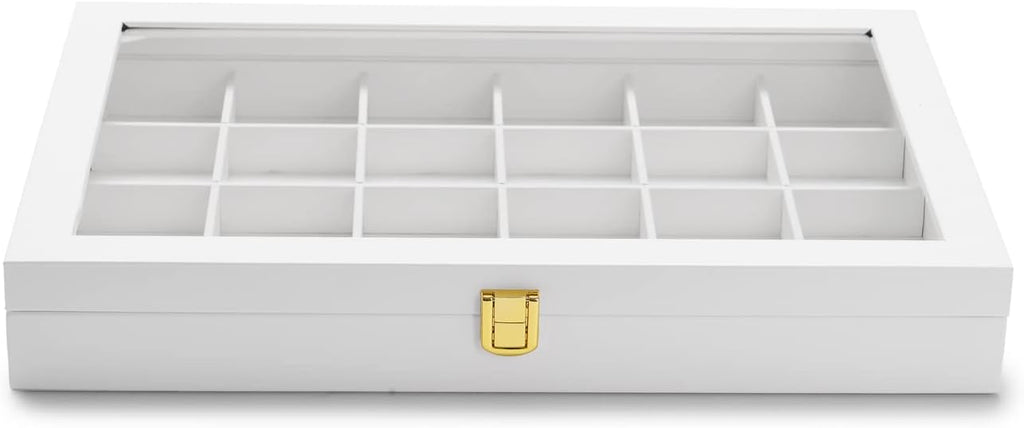 Oirlv Premium Blue Leather 24 Grid Jewelry Tray with Transparent Lid Earrings Rings Organizer Box Stackable Jewelry Box Drawer Inserts Women Gift