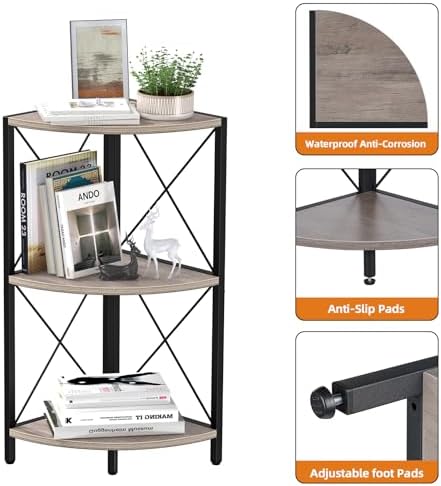 Snughome Corner Shelf for Desktop, 3-Tier Corner Storage Organizer with Metal...