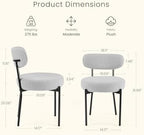 DUMOS Dining Chairs Set of 2, Mid Century Modern Chair Round Upholstered Curved Backrest, Kitchen Vanity Living Room Chairs with Black Metal Legs，Light Grey