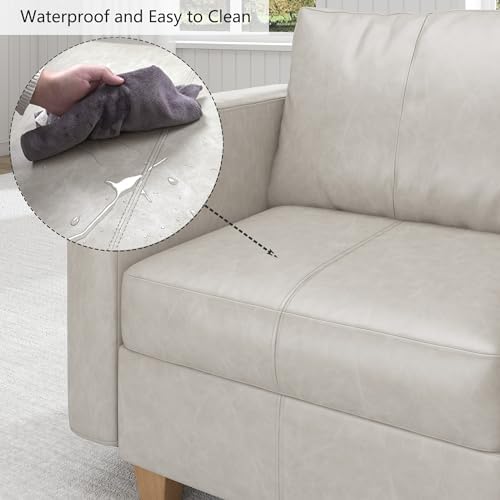 EASE MOOSE Leather Sectional L Shaped Sofa with Storage Ottomans, Whitesand |...