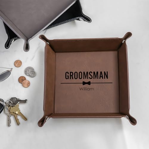 Lifetime Creations Personalized Groomsman Valet Tray - Custom Gifts for Groomsmen Proposal, Vegan Leather Catchall Wedding Gifts (Black, Bow Tie Design)