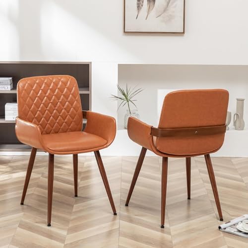 LUNLING Mid Century Modern Faux Leather Dining Chairs Set of 4,Orange Upholst...