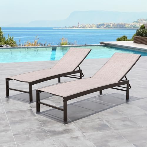 Crestlive Products Lounge Chair Outdoor Set of 2, Metal Pool Chaise Lounge Ch...
