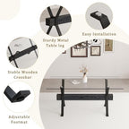 71" Glass Dining Table Set for 6｜Modern Dining Table Set for 6 with Faux Leather Chairs｜0.4" Thick Tempered Glass Tabletop｜Black Metal Legs with Black Crossbar｜Easy Assembly
