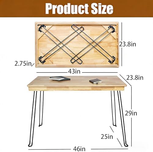 Solid Oak Folding Desk 43 Inch No Assembly Portable Table