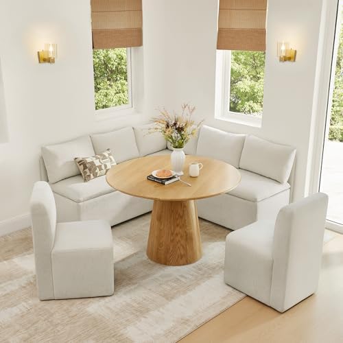 CHITA Breakfast Nook Bench with Storage, Banquette Seating, 4 Seats, Linen
