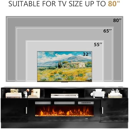 70" Fireplace TV Stand with Power Outlet, Entertainment Center with 36&q...