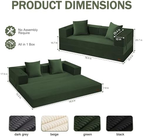 COMAX Queen Couch, 79" Futon Sofa Bed Couches for Living Room | Converti...