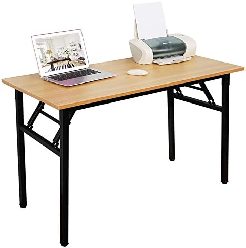 DlandHome 47 Inch Folding Computer Desk, Fully Assembled, Teak Black