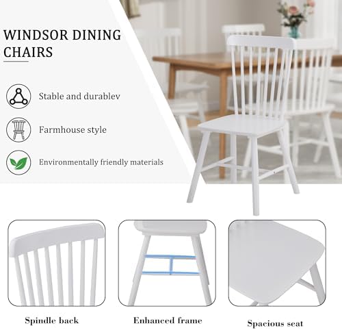 Dining Chairs Set of 6, Farmhouse Solid Wood Windsor Kitchen Chairs Set with ...