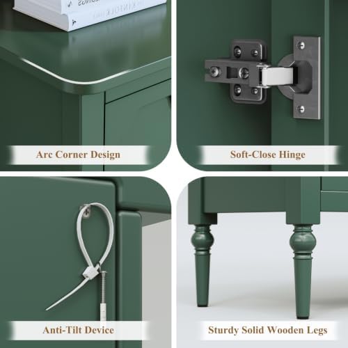 59" Vintage Sideboard Buffet Cabinet with Adjustable Shelves, Green