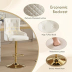 Gold Barstools Set of 4,Velvet Swivel Bar Height Stools with Lion Pull Ring,Upholstered Counter Height Stools with High Tufted Back,Modern Adjustable Bar Chairs for Kitchen Island/Cafe,Cream