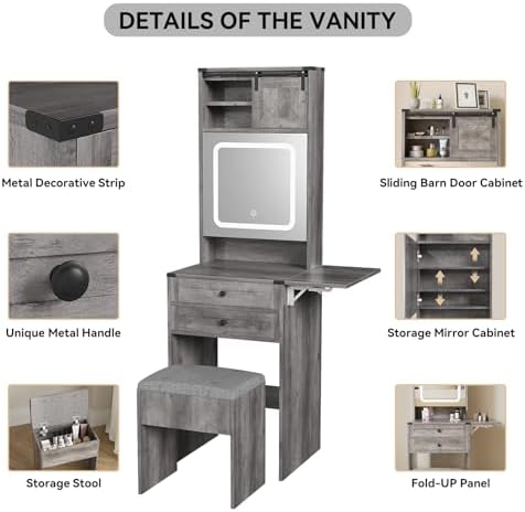 ARTETHYS Farmhouse Small Vanity Desk with Mirror Cabinet & Storage Chair