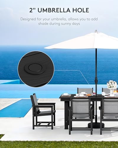 SERWALL 7 Pcs HDPE Patio Dining Set, HDPE Dining Set for 6, Black