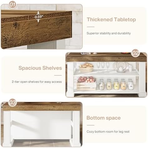 Tribesigns Kitchen Island with Storage, 55-Inch Farmhouse Stationary Island T...