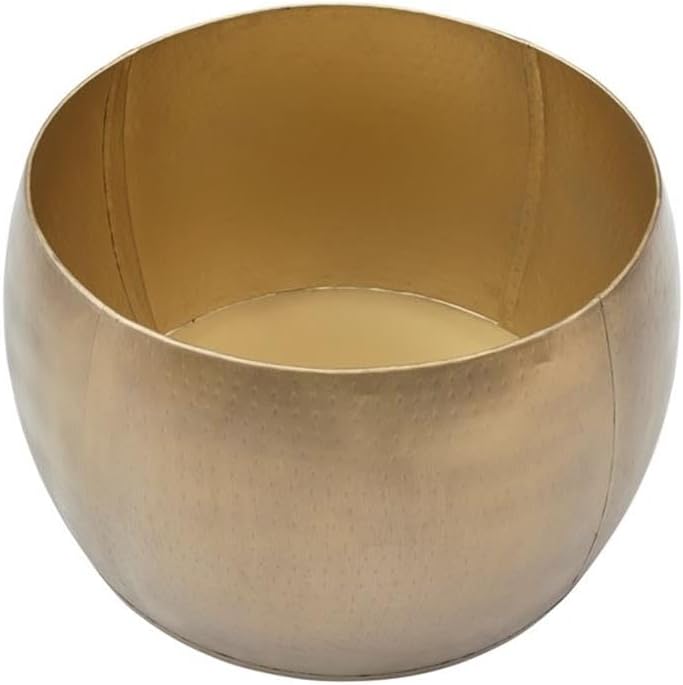 MAKLAINE Large Hammered Metal Drum Table with Storage, Brass Finish, Solid Ma...