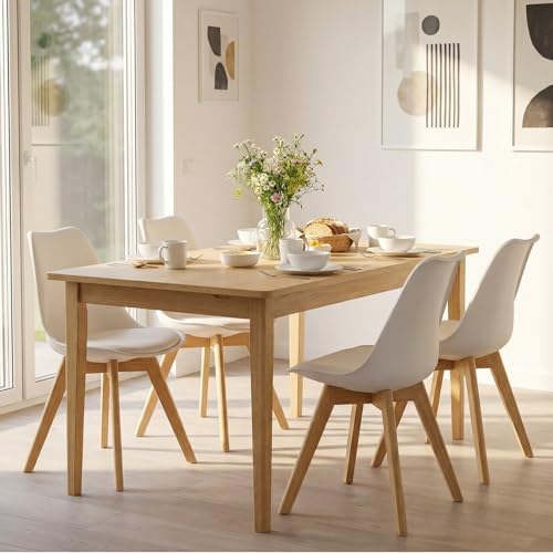 Dining Chairs Set of 4, PU Leather Kitchen Chairs,Wood Legs (White, 4 PC)