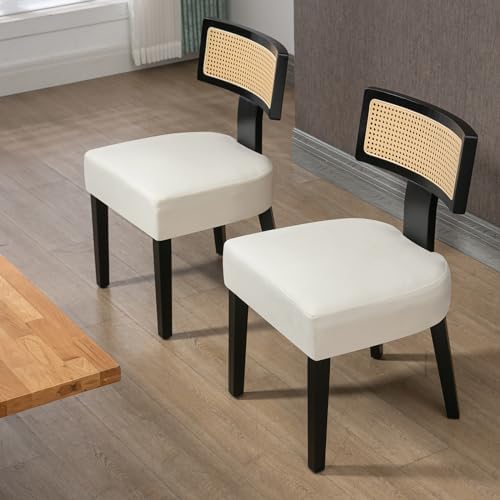 ZJhome Rattan Dining Chairs Set of 4, Mid-Century Modern Fabric Upholstered D...