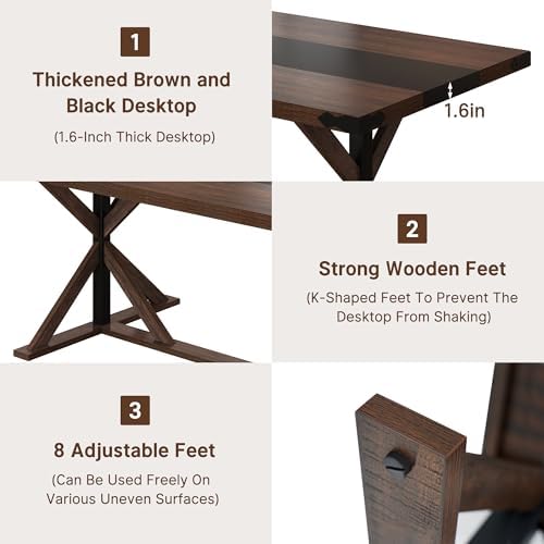Hlivelood 71 Inch Dining Table for 6 People, Rectangular Kitchen Farmhouse Ta...