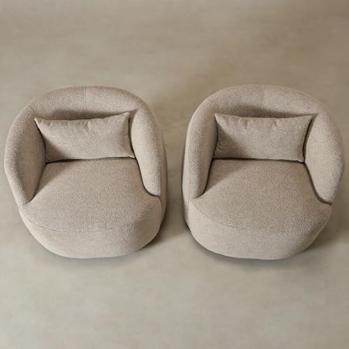 KINWELL 34" W Boucle Swivel Barrel Chairs with Pillow Set of 2, Taupe | ...