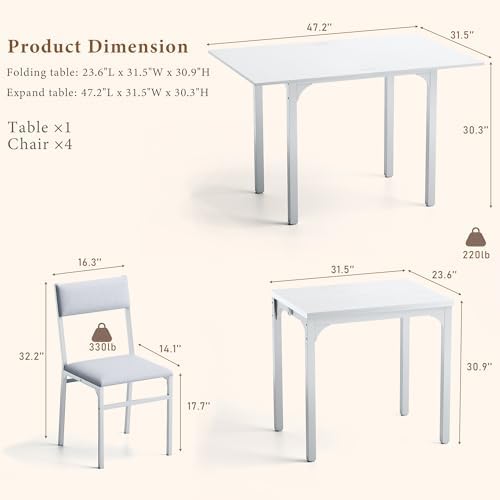 HUAHUU Dining Table Set for 4, Extendable Kitchen Table Cushion Chairs Set of...