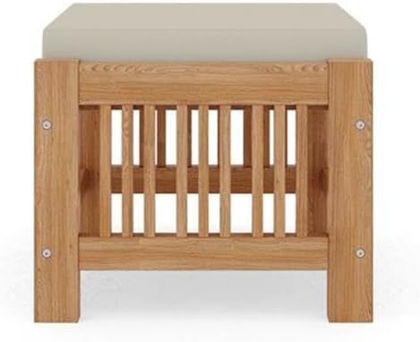 Pemberly Row Modern Teak Outdoor Ottoman, 18 x 18 x 12 in, Canvas Cushions, B...
