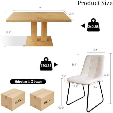 HIPIHOM Dining Table Set for 4, 46'' Table+4 U-Shaped White Chairs