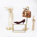Purse Display Stand T Shaped, Countertop Jewelry/Scarf/Handbag T-Bar Display Stand, Tabletop Double Hook Hanging Stands for Long Necklaces, Metal with Adjustable Height - Gloden