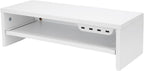 BAFOVY Desktop Monitor Stand Riser with USB Hub and Drawer, 20-Inch Wooden Desk Organizer for Laptop and Computer Screens, 15cm Height Adjustable Solution (Milk White)