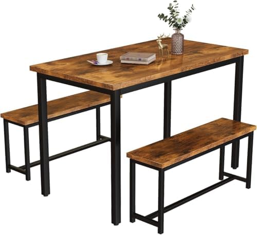 Recaceik 47" Brown Dining Table Set for 4, 3-Piece Kitchen Set