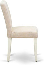 East West Furniture CAAB7-LWH-02 7 Piece Dining Room Furniture Set Consist of a Rectangle Dining Table and 6 Light Beige Linen Fabric Upholstered Parson Chairs, 36x60 Inch, Linen White