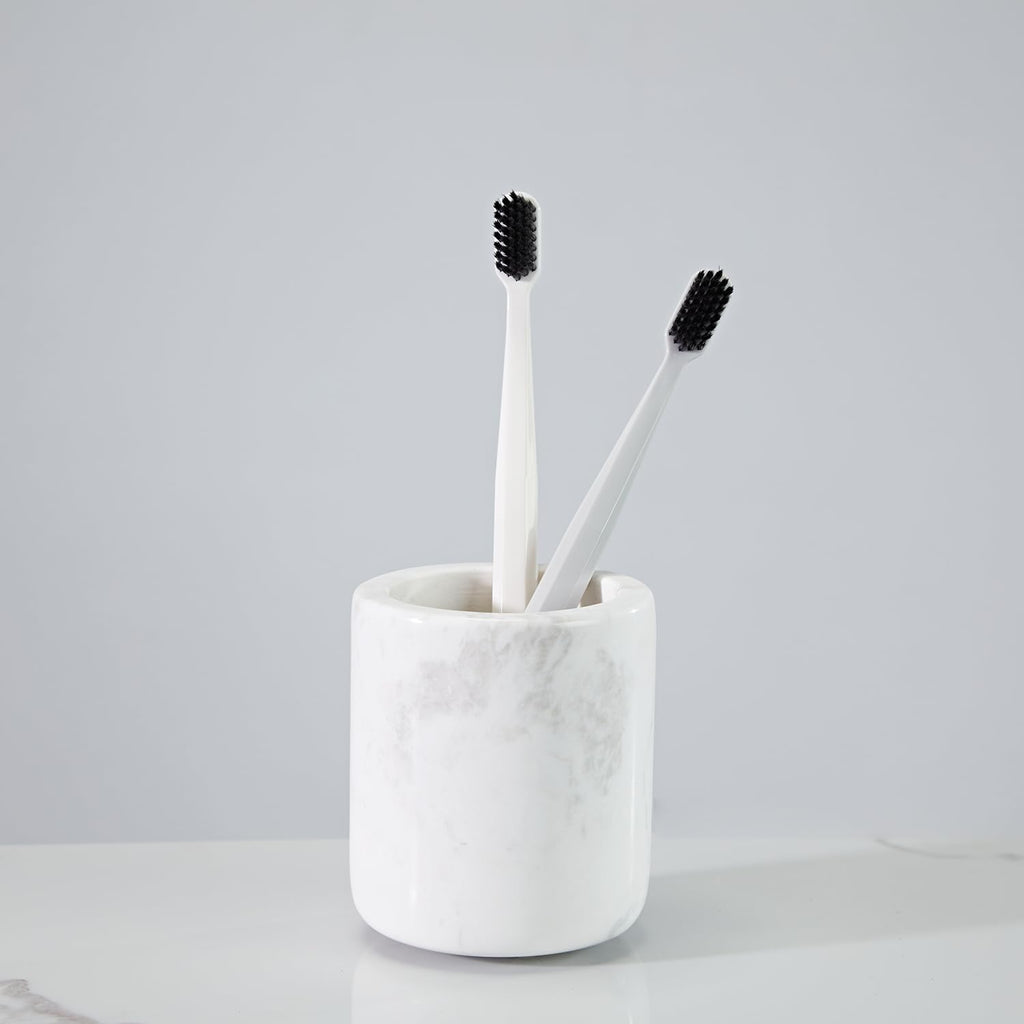 Natural White Marble Toothbrush Holder for Bathroom, Mordern Organic White Marble Toothbrush Cup, Luxury Texture Razor Holder, Razor Organizer for Dressing Table, Countertop, Hotel
