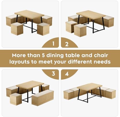 Brafab 63" Corner Dining Table Set with Hidden Storage, Natural