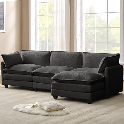 ROWHY 112'' Modular Sectional Cloud Couch with Movable Ottoman, 4 Sea...