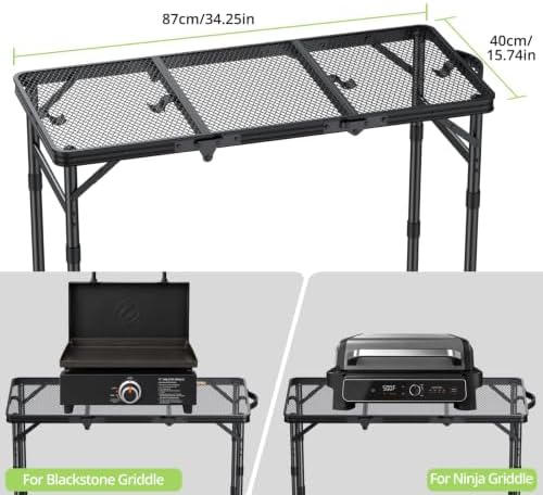 3ft Folding Grill Table, Heat-Resistant Tabletop 3 Heights 27.5"