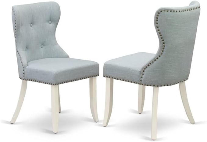 East West Furniture X077SI215-6 6 Piece Dining Table Set Contains a Rectangle Dining Room Table with X-Legs and 4 Baby Blue Linen Fabric Parson Chairs with a Bench, 40x72 Inch, Multi-Color