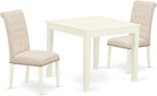 East West Furniture OXBR3-LWH-02 3 Piece Dining Room Furniture Set Contains a Square Dining Table and 2 Light Beige Linen Fabric Parsons Chairs, 36x36 Inch, Linen White