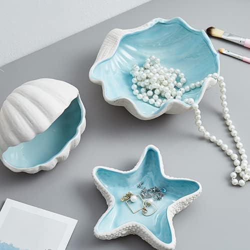7.7" x 4.7" x 3.5" Large Conch Jewelry Dish Tray SeaConch Bowl Ceramic Conch Ring Holder Decorative Trays Cute Jewelry Organize Key Storage Tray for Home Decor Porcelain Jewelry Deco